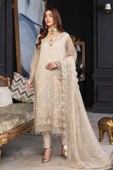 JANIQUE LUXURY CHIFFON UNSTITCHED SUIT D-019 Ivory